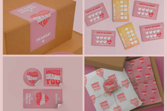 design thank you cards, stickers, and packaging inserts for your business