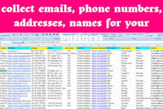 collect accurate list emails, phone numbers, addresses, names for your business