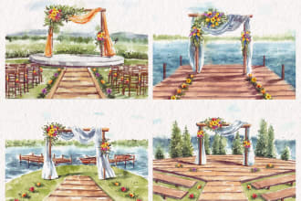 draw your wedding venue photo in watercolor illustration