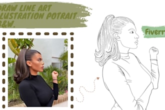 draw black and white illustration potrait line art for you