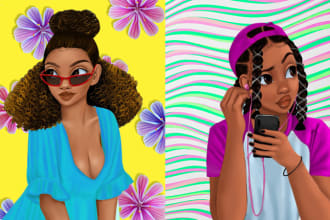 make cute african american illustrations character design cartoon portrait