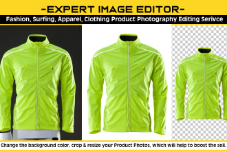 edit fashion, surfing, apparel, clothing product photography background removal