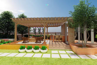 design and 3d render landscape of backyard and front yard