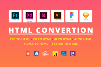 convert PSD xd figma to responsive HTML5 css3 using bootstrap tailwind