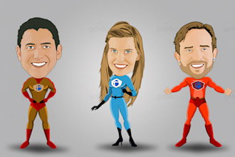 draw superhero portrait or fantasy character for couple, family, friends