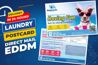 design laundry, dry cleaning laundromat postcard, direct mail eddm, door hanger