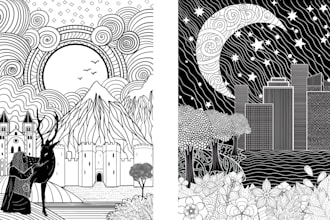 draw a line illustration, a linocut or an engraving