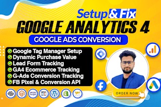 setup google analytics 4, tag manager for ecommerce and conversion tracking GTM