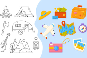 create hand drawn doodles illustrations, custom icons or sticker set