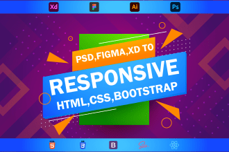 convert PSD, xd, figma, to responsive HTML with bootstrap