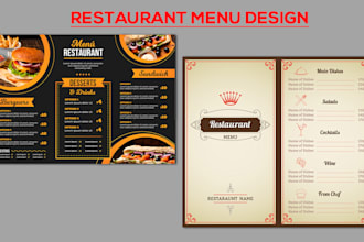 design a modern attractive restaurant menu