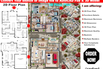 draw architectural drafting of 2d floor plan and 3d floor plan modeling
