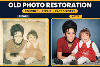 restore old photos, colorize black and white and repair damaged images
