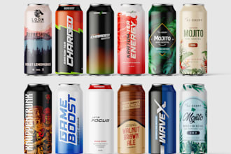 do label design for beer, milk, coffee and energy drink can