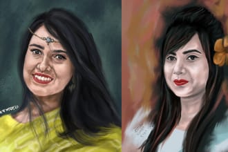 do realistic or cartoon portrait pet portrait digital oil painting from photo