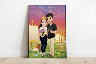draw cute cartoon portrait for couple, family and friends