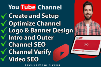 create and setup youtube channel, logo, channel art and channel creation
