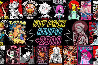 provide 2500 anime tshirts designs bundle for dtf vectors