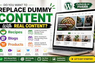 content upload, products, recipies and blogpost on wordpress