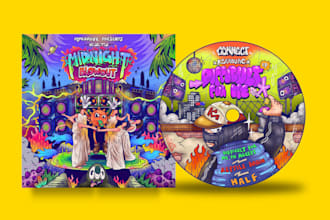 create trippy funky music illustration album cover art