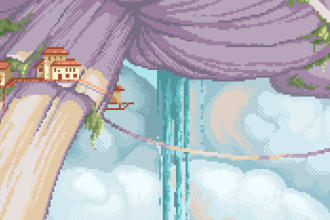 create pixel art background, landscape, illustration