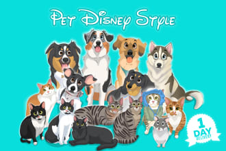 draw your cute pets into cartoon disney style portrait
