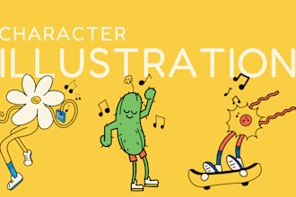 draw fun, cool, simple, line art cartoon characters