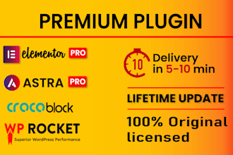 install elementor, astra, wp rocket and crocoblock for lifetime update
