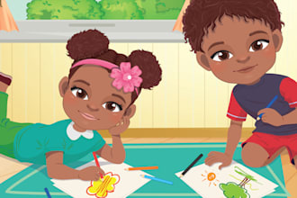 design cute awesome children book illustrations, kids story book art