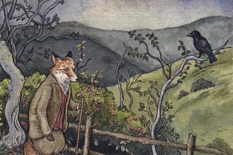 illustrate children book cover, album cover in watercolors