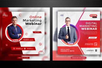 design webinar, live conference, social post, flyer, banners