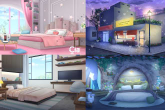 draw background for visual novel, environment,   and vtuber