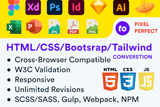 convert figma to HTML, PSD to HTML responsive bootstrap 5, tailwind website