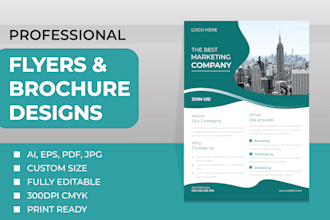 design flyer, a3, a4, a5, a6 sizes folder, pamphlet or brochure, postcard