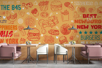 illustrate doodle wall art mural for office restaurant home