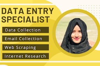 do data scraping, data entry, email collection, data input and web research