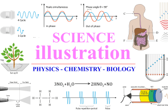 create physics, chemistry and biology, science illustration