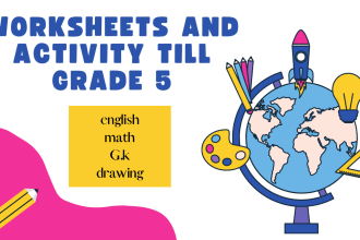 design worksheet and activity book for kids till grade 5