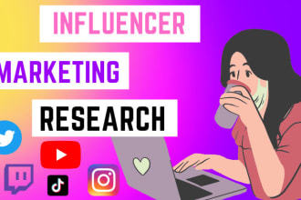 do influencer research for youtube , tiktok, instagram, facebook, twitter