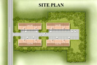 illustrate 2d site plan, community board map, landscape for real estate