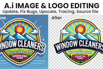 edit ai image and logo, text editing, flaw fixing, upscale, tracing, png, jpeg