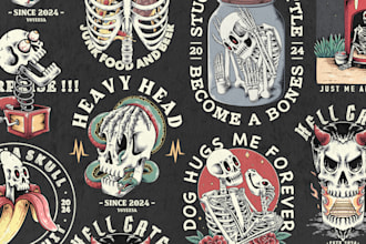 create vintage skull, skeleton, or cartoon illustrations