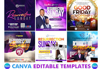 do easter sunday church flyer, church event, worship sunday edit canva template