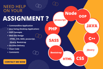 do assignment java oop php html css javascript jquery nodejs