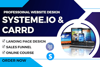 landing page, sales funnel, online course website on systeme io, carrd website