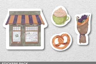 draw png or PDF stickers pack for you