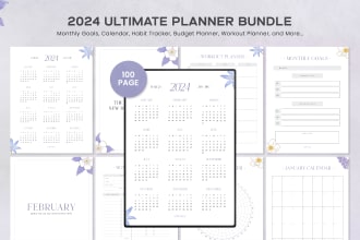 design 2024 custom digital, printable planner templates, calendar,journal bundle