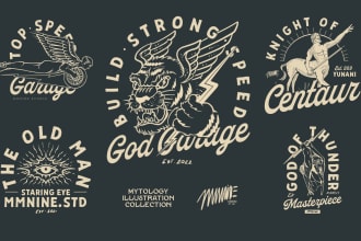 design vintage mythology logo with hand drawn illustration