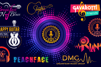 design music dj, band, podcast, radio, guitar logo design