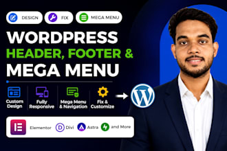 design or fix header, footer, megamenu for wordpress website
